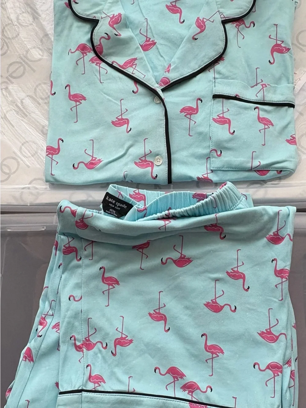 kate spade Light Blue and Pink Flamingo Pajama Set Top XL